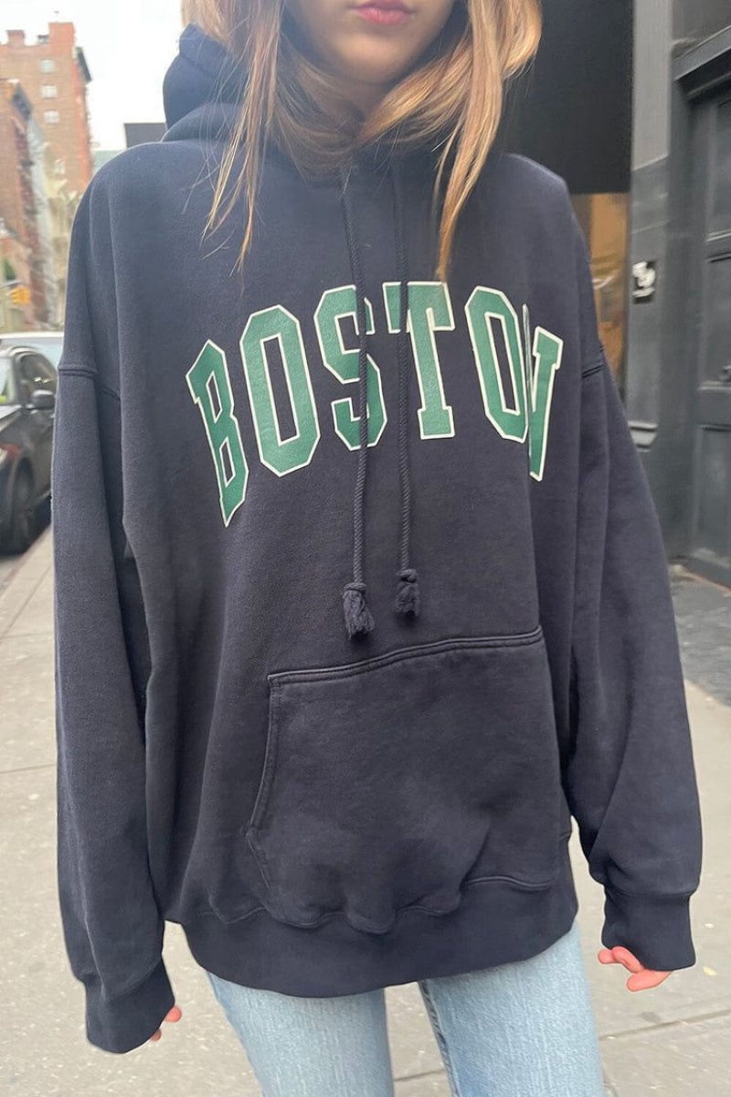 Sweat a Capuche Brandy Melville Christy Boston Bleu Marine | QVX-75478913